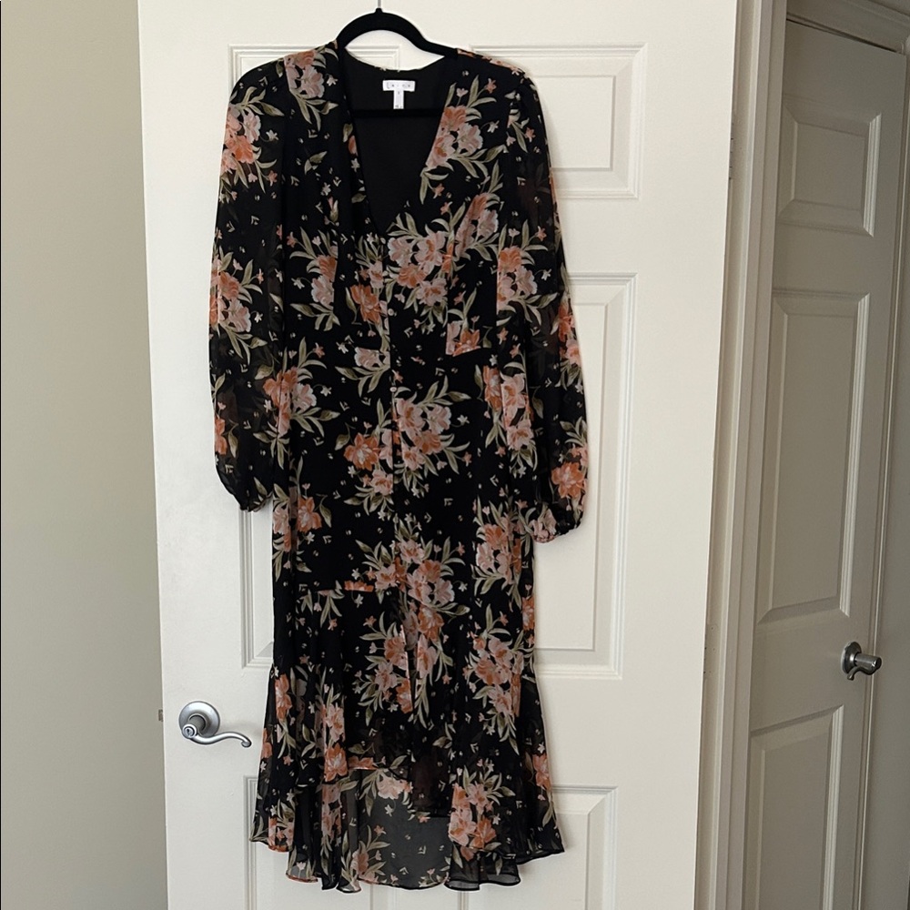 Leith Black Floral Long Sleeve Dress